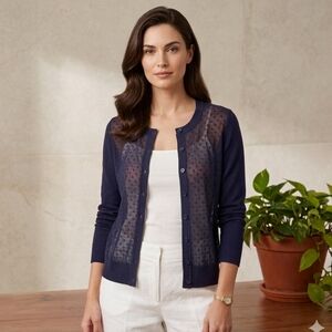 Banana Republic Vintage Twilight Navy Pointelle Scoop Cardigan